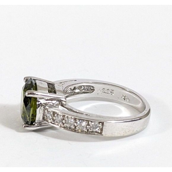 Size 7 - Green Stone 925 Sterling Silver Uncas Signed Cocktail Ring - Picture 5 of 11